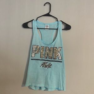 EUC VS/Pink Sparkly Teal Blue Tank Top Medium